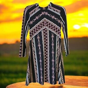 Free People Black and White A-Line Long Sleeve Dress